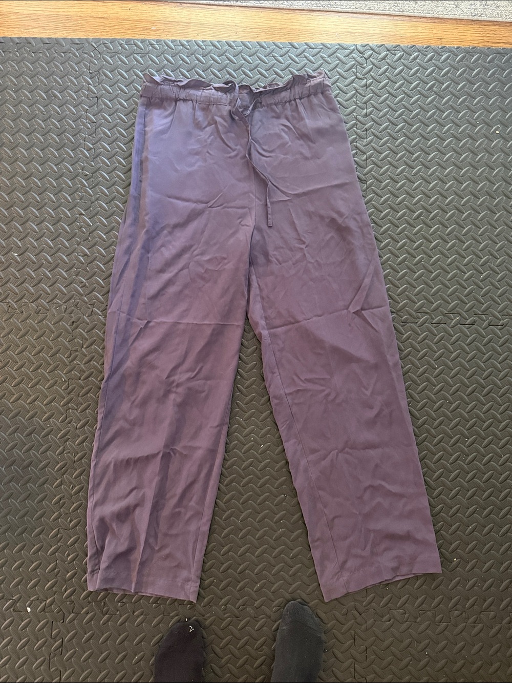 Straight Leg Women's Drawstring Pants in Deep Purple 100% silk